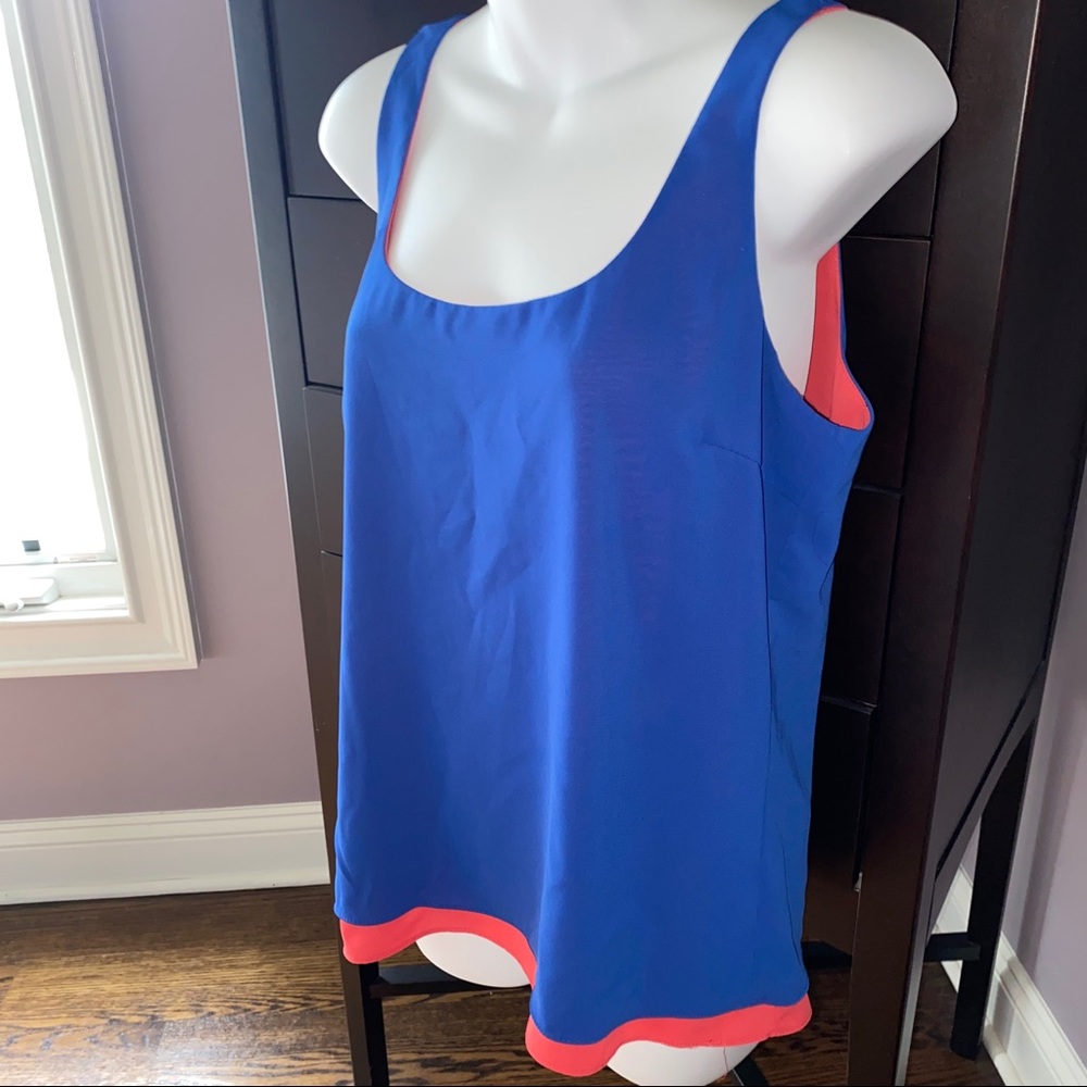 Kenar Two-Toned Blue/Coral Flowy Layered Tank, EUC M